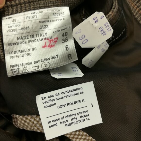 NWOT Alfred Dunhill Suit Wool Cashmere Glen Plaid Beige Brown 38R 30W Italy Made - Picture 7 of 14